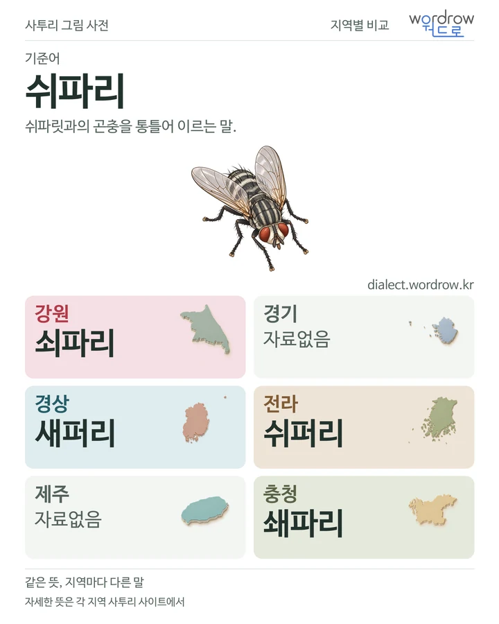 쉬파리의 여섯 지역 사투리 비교