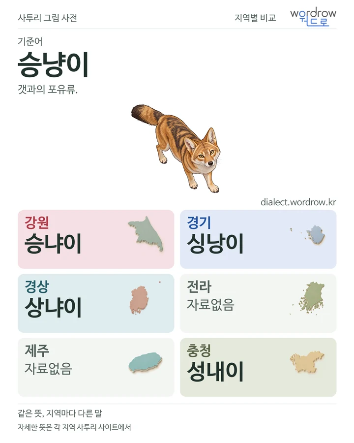 승냥이의 여섯 지역 사투리 비교