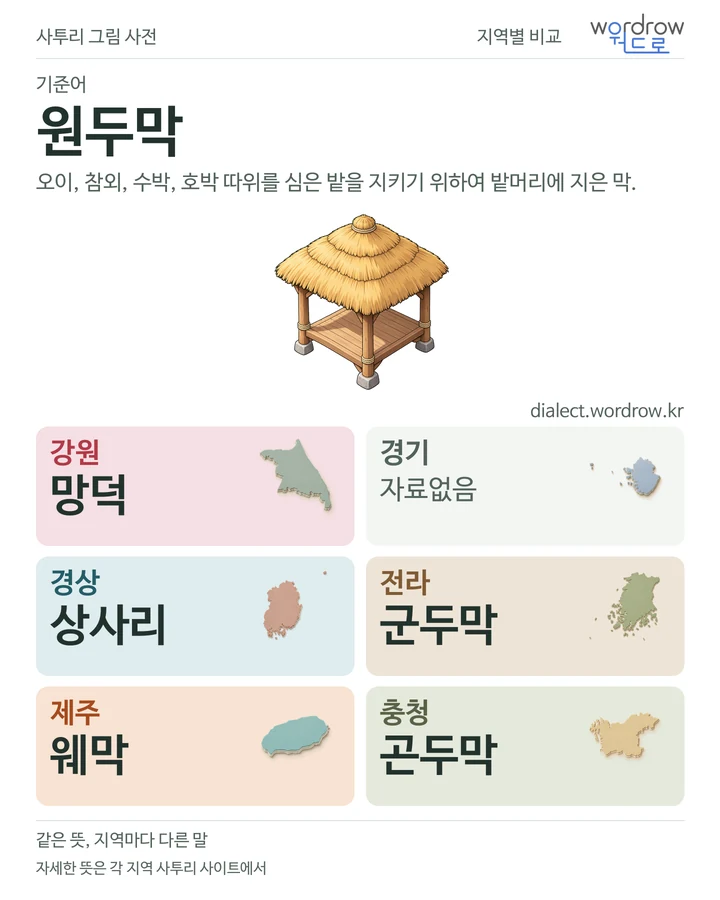 원두막의 여섯 지역 사투리 비교