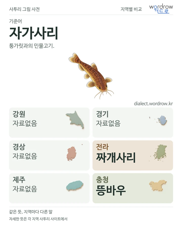 자가사리의 여섯 지역 사투리 비교