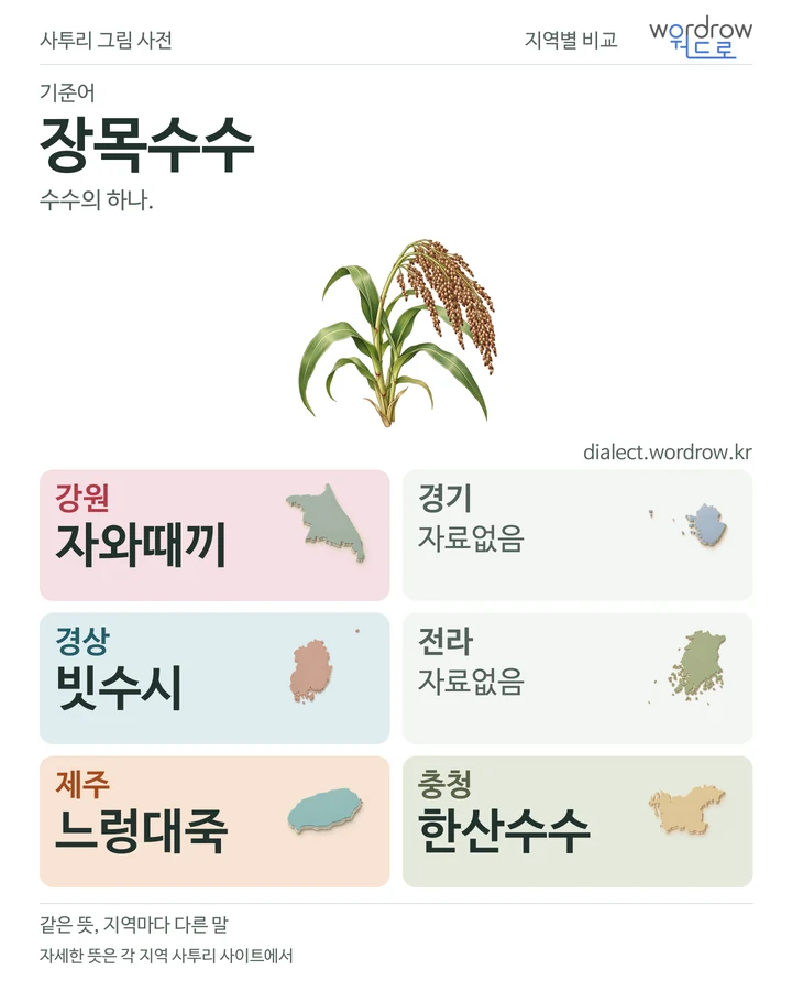 장목수수의 여섯 지역 사투리 비교