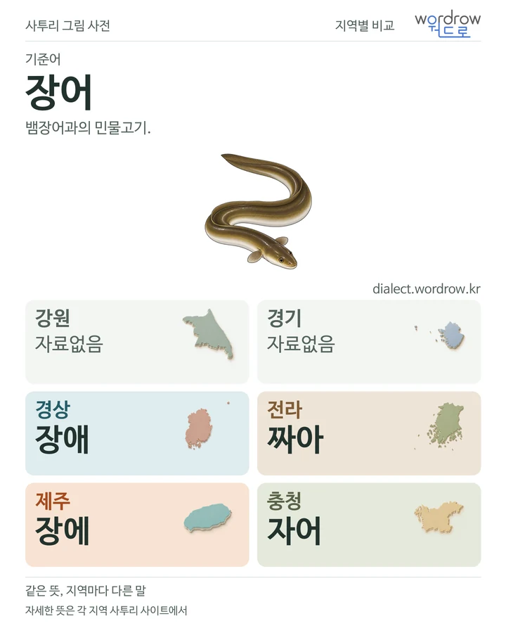 장어의 여섯 지역 사투리 비교