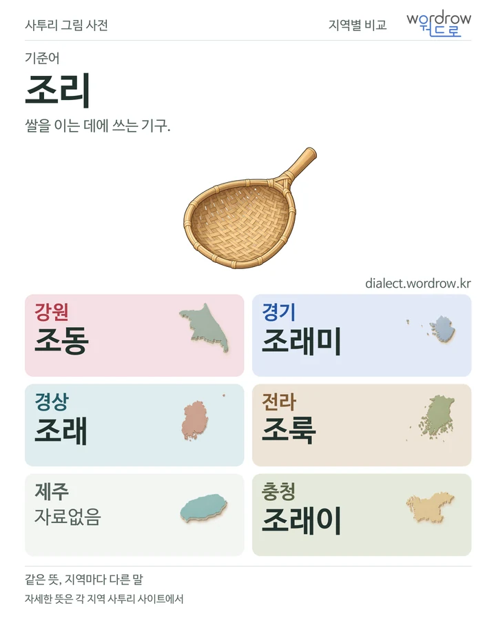 조리의 여섯 지역 사투리 비교