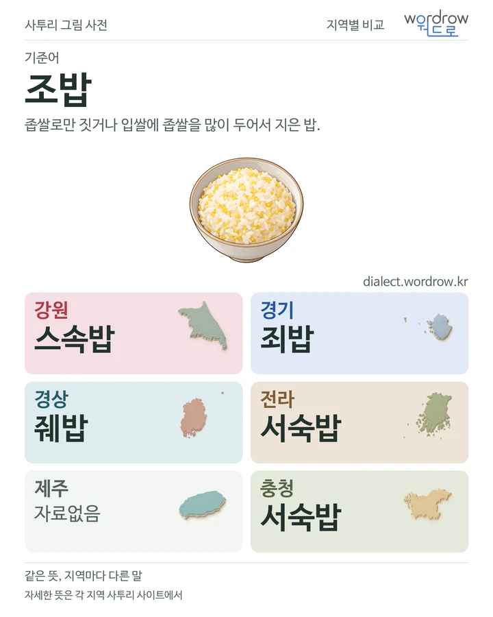 조밥의 여섯 지역 사투리 비교