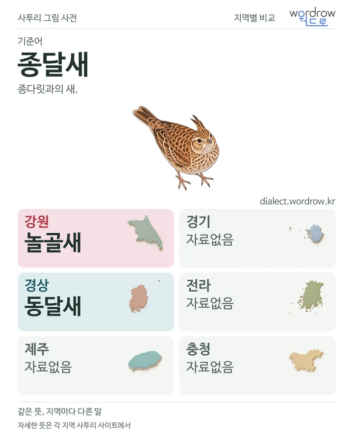 종달새의 여섯 지역 사투리 비교