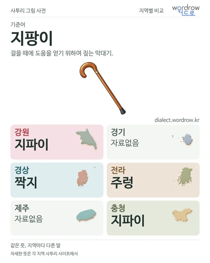 지팡이의 여섯 지역 사투리 비교
