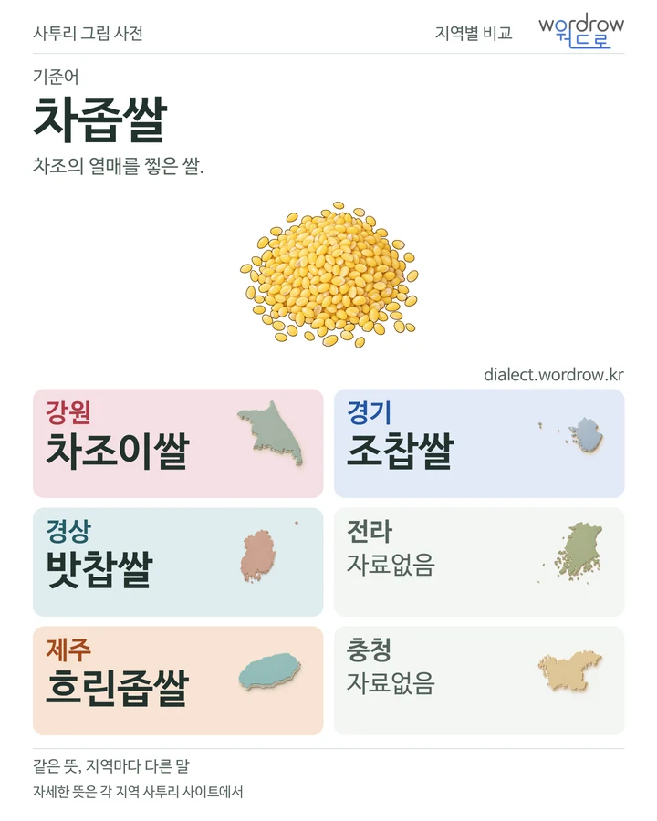 차좁쌀의 여섯 지역 사투리 비교