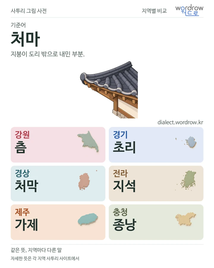 처마의 여섯 지역 사투리 비교