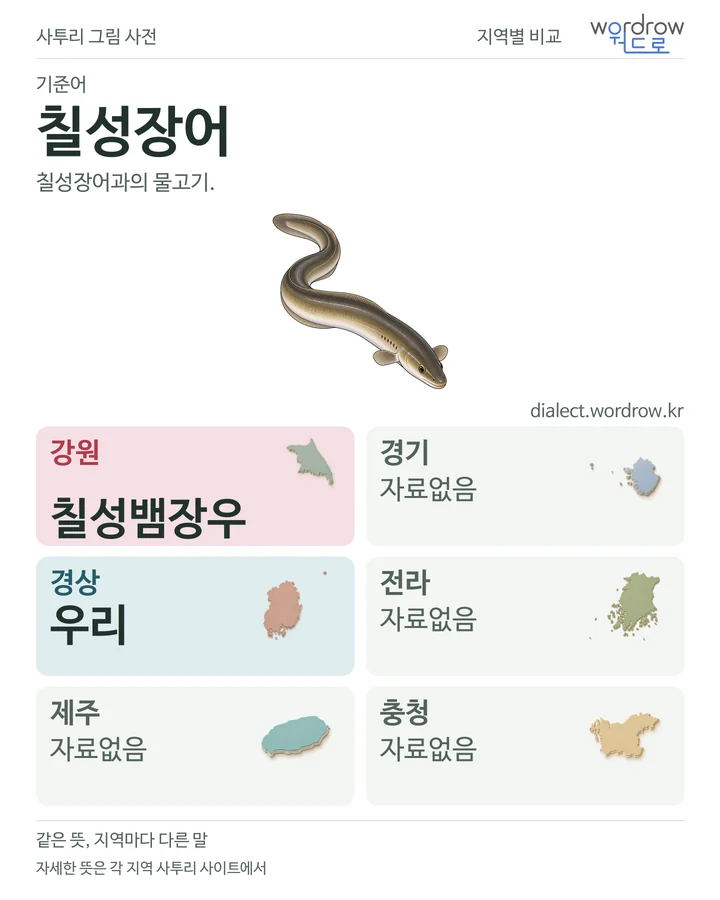 칠성장어의 여섯 지역 사투리 비교