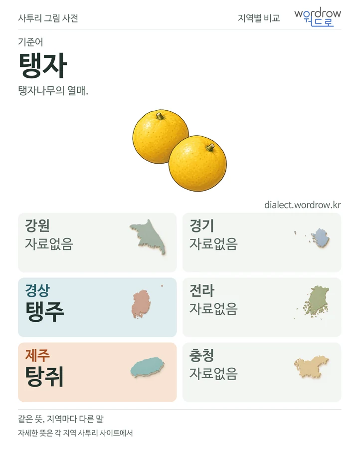 탱자의 여섯 지역 사투리 비교