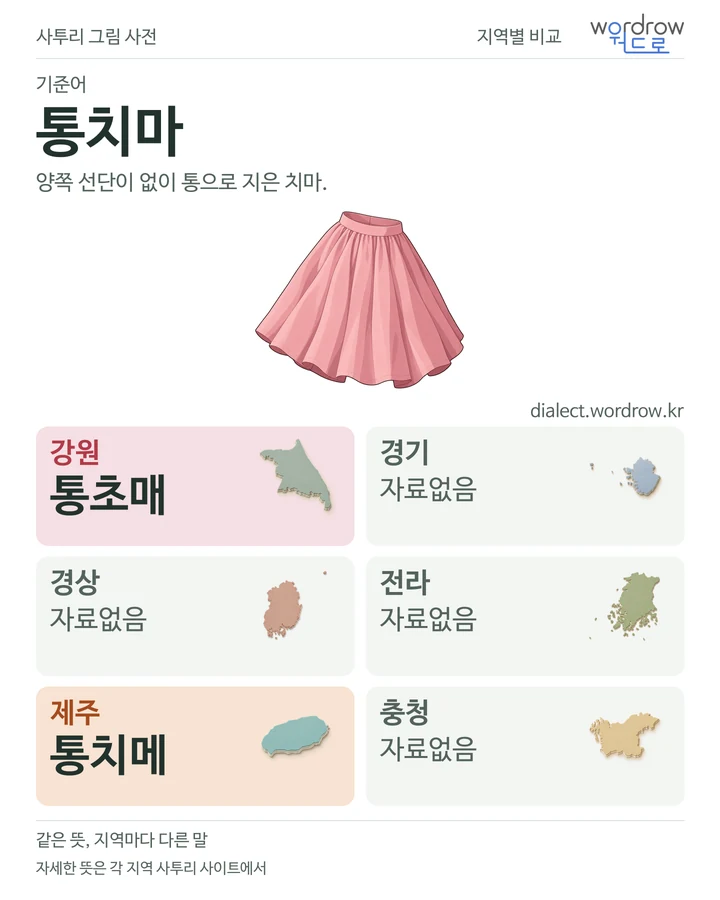 통치마의 여섯 지역 사투리 비교