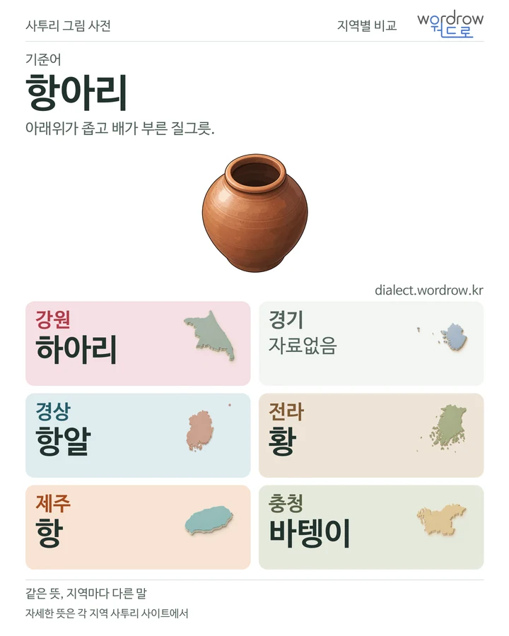 항아리의 여섯 지역 사투리 비교