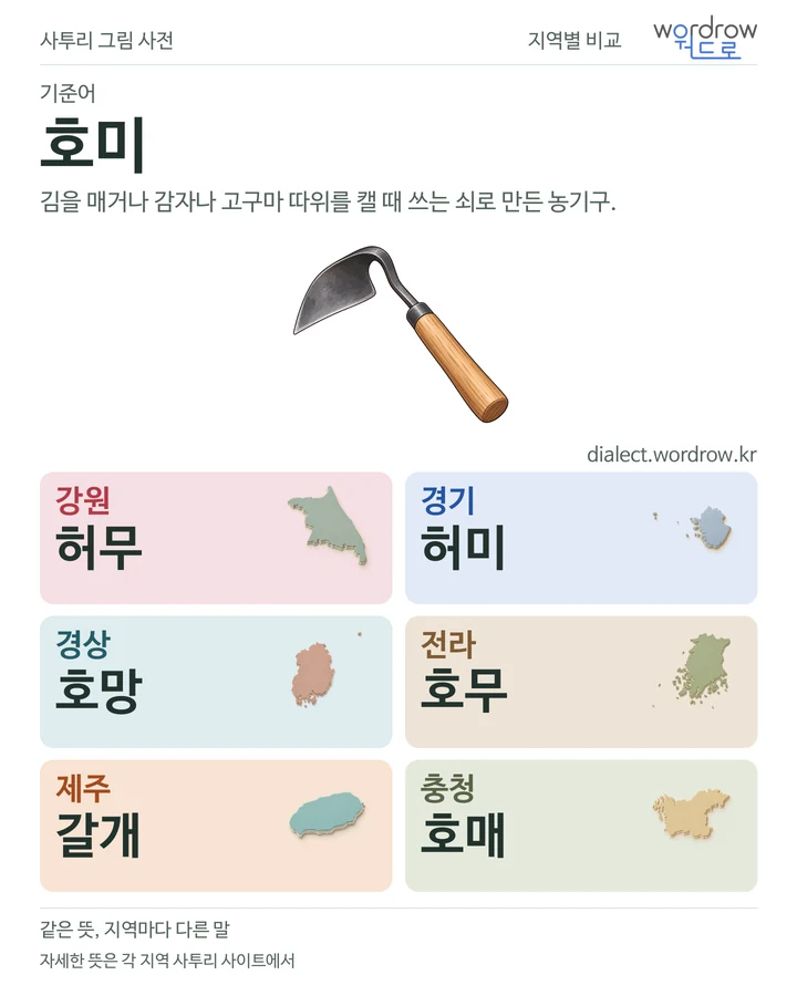 호미의 여섯 지역 사투리 비교