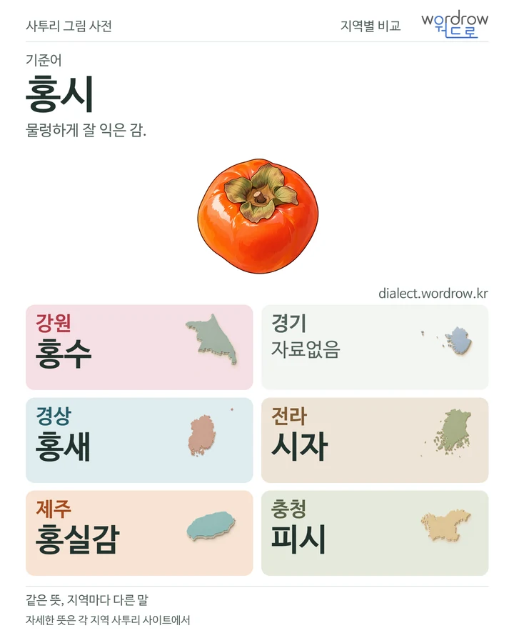홍시의 여섯 지역 사투리 비교