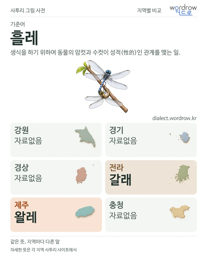 흘레의 여섯 지역 사투리 비교